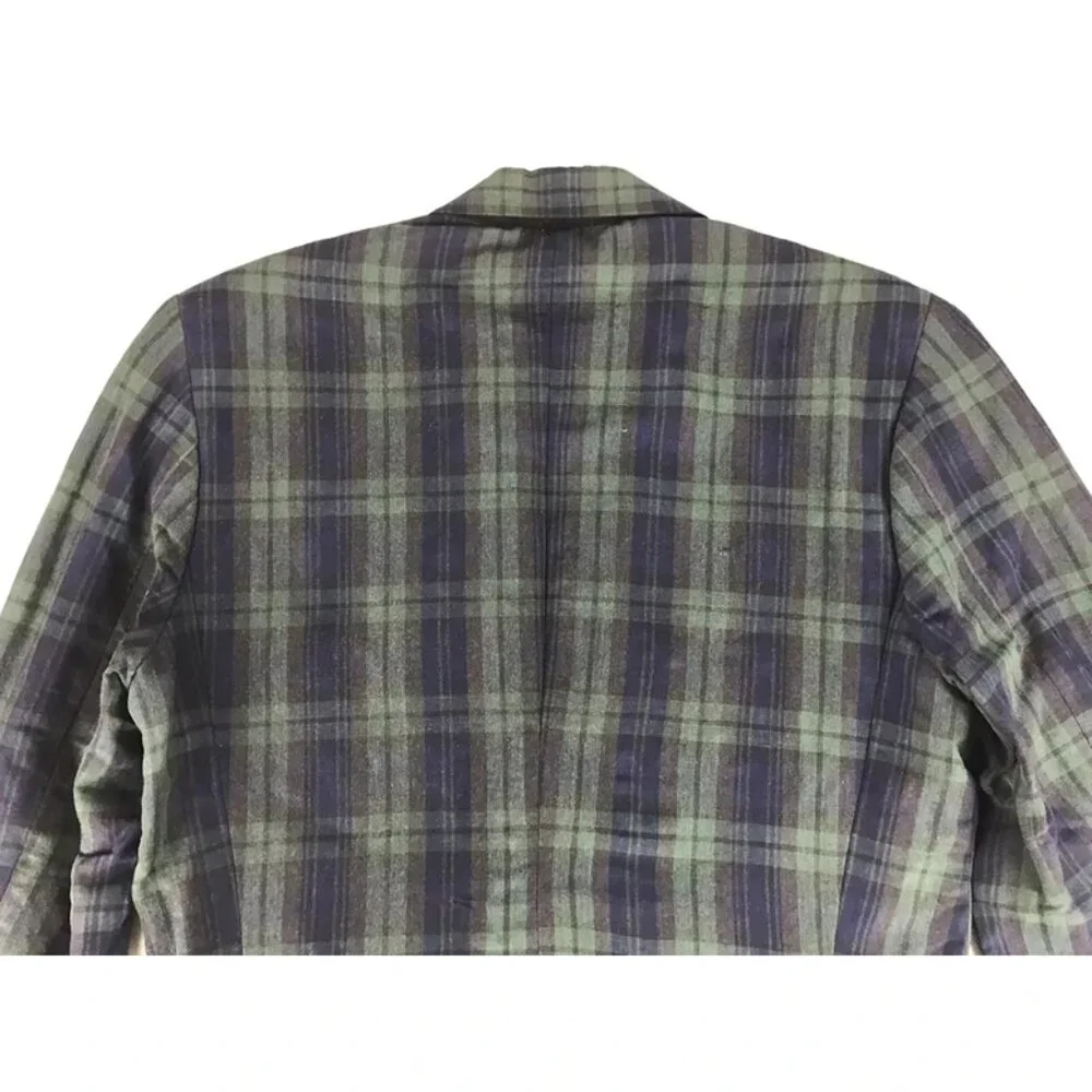 Dkny Jeans Mens Blue Green Plaid Long Sleeve Notch Collar‎ Blazer Jacket Size 4